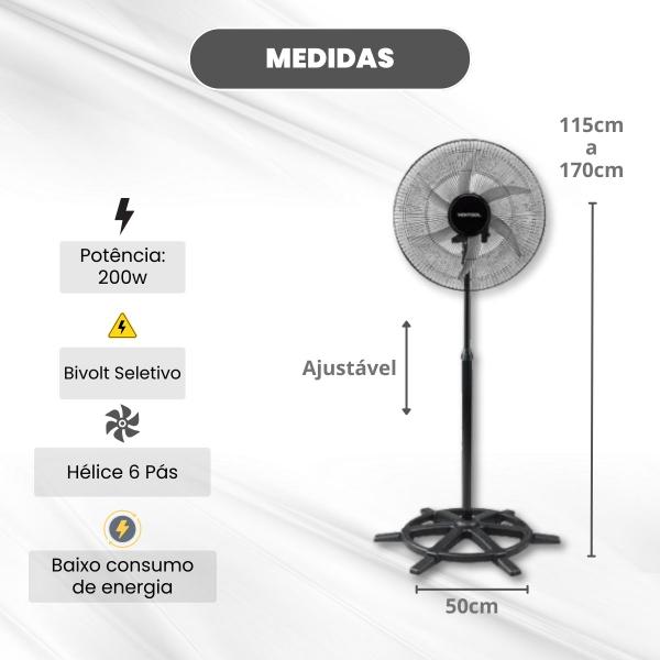 Imagem de Ventilador de Coluna 200W 6 Pás Bivolt Oscilante Steel Até 15M