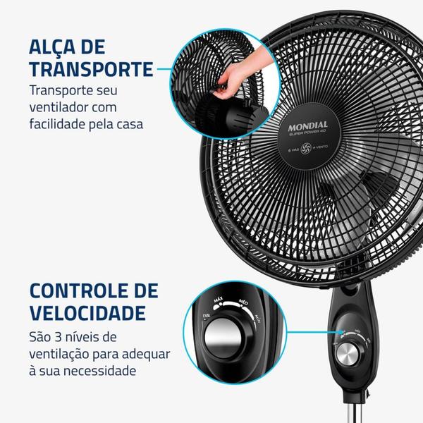 Imagem de Ventilador de coluna 40 cm 6 pás Super Power - VSP-40C-NB - Mondial