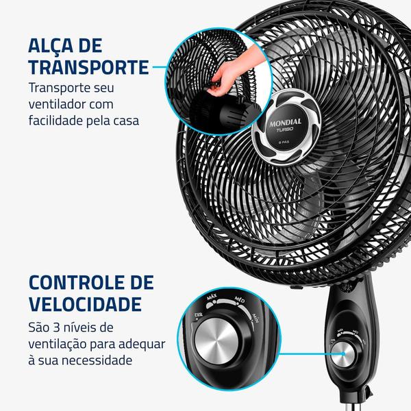 Imagem de Ventilador de Coluna 40cm Turbo, Mondial, Preto/Prata, 140W, 220V - NVT-40C-8P-B