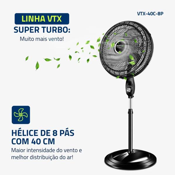 Imagem de Ventilador de Coluna 8 Pás Mondial Turbo 40 cm VTX-40C-8P Super Turbo