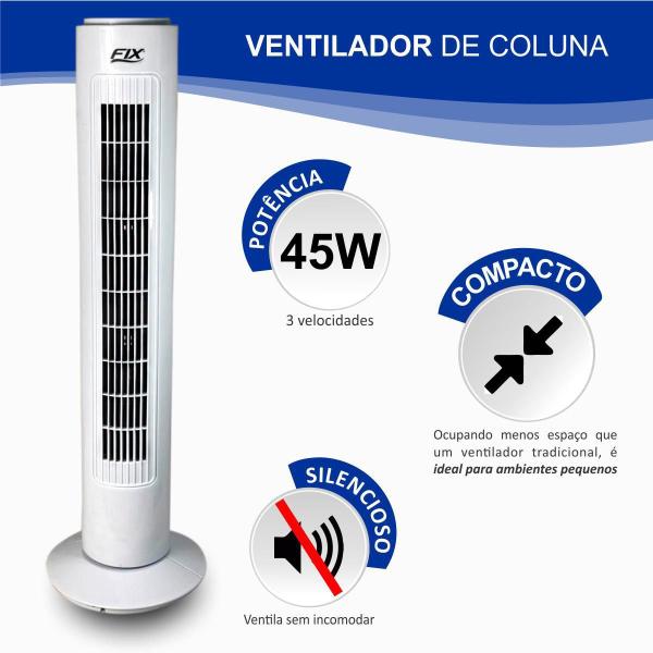 Imagem de Ventilador De Coluna Circulador Ar Branco Potente 220V Fix