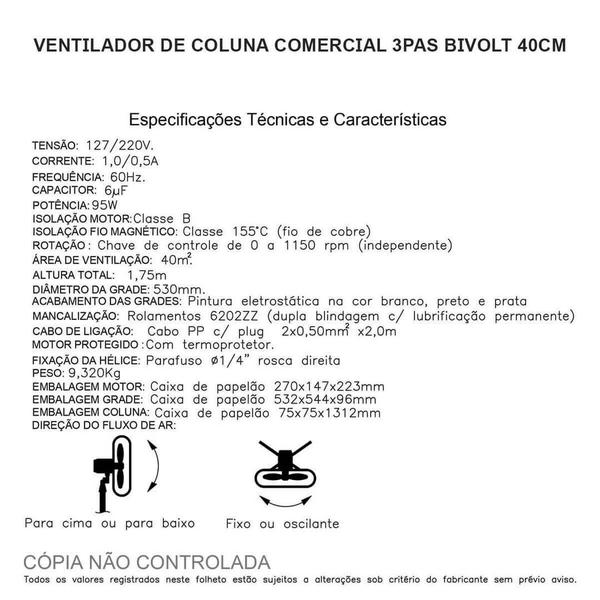 Imagem de Ventilador de Coluna Comercial 3 Pás Bivolt Q500c 50cm Qualitas