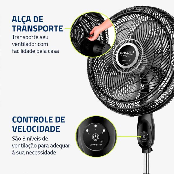 Imagem de Ventilador de Coluna Mondial 40cm 3V VTX-40C-8P-CR Preto - 220V