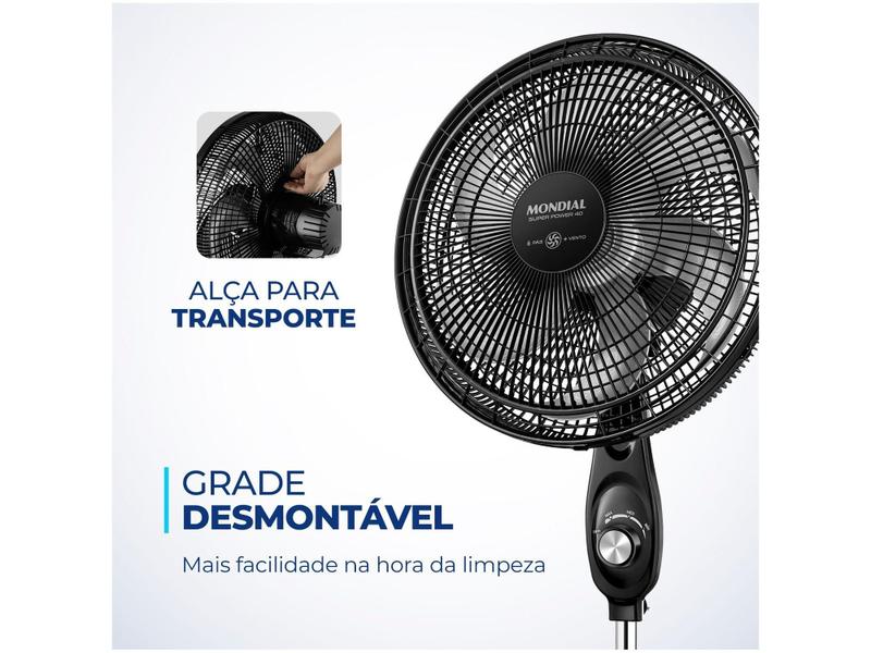 Imagem de Ventilador de Coluna Mondial Super Power  - VSP-40C-NB 40cm 6 Pás 3 Velocidades Preto e Prata