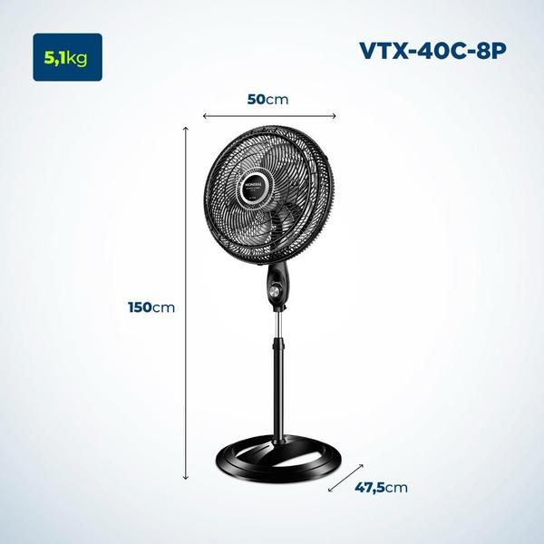 Imagem de Ventilador de Coluna Mondial Super Turbo 8 Pás 40cm 220v Preto Prata VTX-40C-8P