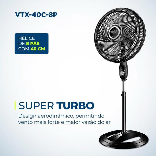 Imagem de Ventilador de Coluna Mondial Super Turbo 8 Pás 40cm 220v Preto Prata VTX-40C-8P