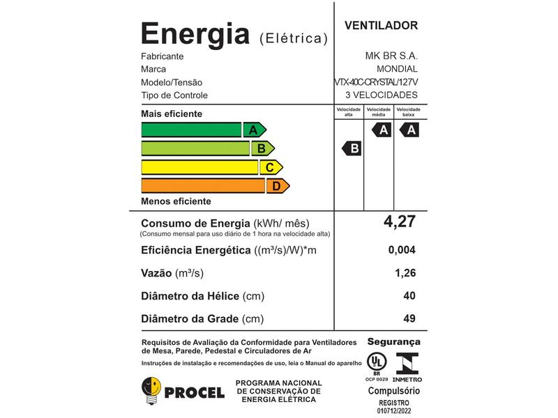 Imagem de Ventilador de Coluna Mondial Super Turbo VTX-40C-Crystal 40cm 8 Pás 3 Velocidades Preto