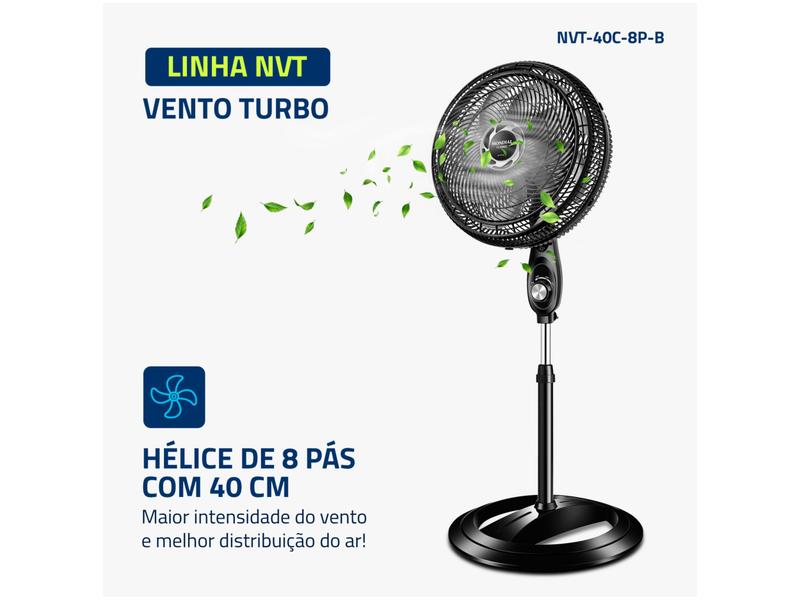 Imagem de Ventilador de Coluna Mondial Turbo NVT-40C-8P-B 40cm 8 Pás 3 Velocidades Preto e Prata