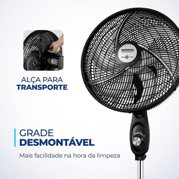 Imagem de Ventilador de Coluna Mondial VSP-40C 40cm Com 6 Pás 3 Velocidades e Ajuste de Altura Preto