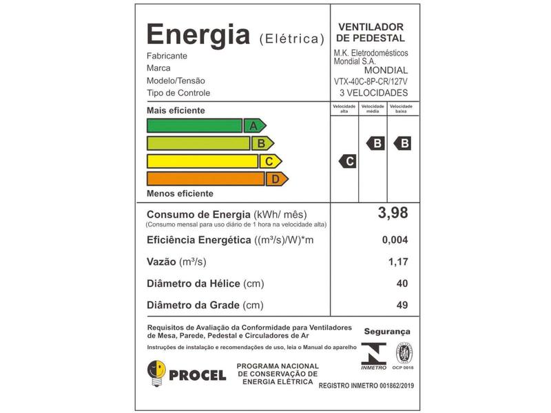 Imagem de Ventilador de Coluna Mondial VTX-40C-8P-CR 40cm - 3 Velocidades Controle Remoto