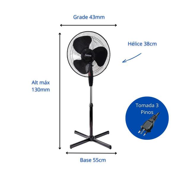 Imagem de Ventilador De Coluna Piso Pedestal Oscilante 40cm 3 Pás Preto - Futuro