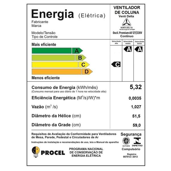 Imagem de Ventilador de Coluna Venti-Delta Premium 3 Pás 60cm 