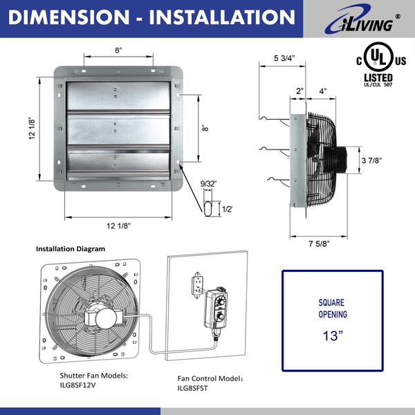 Imagem de Ventilador de exaustão iLiving ILG8SF12V-ST montado na parede de 12 polegadas