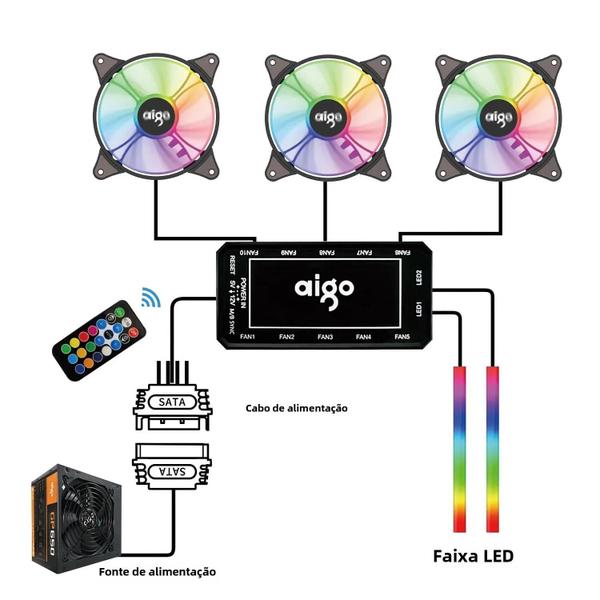 Imagem de Ventilador de Gabinete Aigo AR12 120mm RGB Silencioso com Aura Sync e Conector SATA