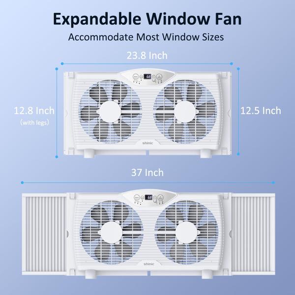 Imagem de Ventilador de janela shinic Twin com controle remoto de 23,8-37 cm de largura