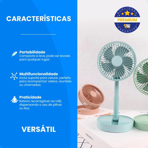 Imagem de Ventilador De Mão Portátil Bateria Recarregável USB Retrátil