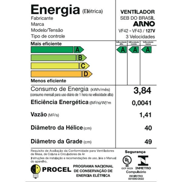 Imagem de Ventilador de mesa 2 em 1 Arno 40cm VF42 Turbo Force Preto 127v