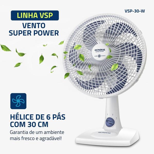 Imagem de Ventilador de mesa 30 cm 6 pás 3 velocidades Super Power- VSP-30-W - Mondial