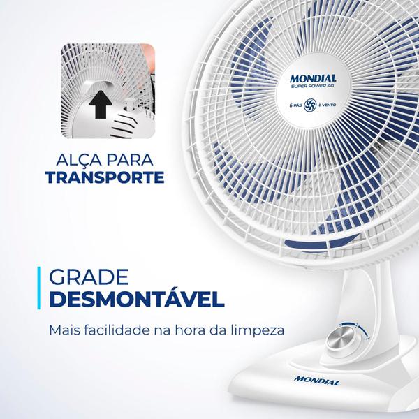 Imagem de Ventilador de Mesa 40cm 6 Pás Branco Mondial 127V