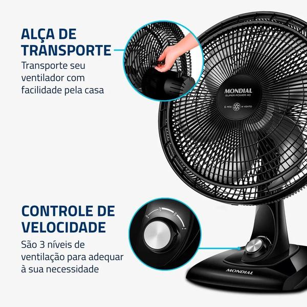 Imagem de Ventilador De Mesa 40cm Super Power Vsp-40-b Mondial Cor Da Estrutura Preto Cor Das Pás Prata 127v