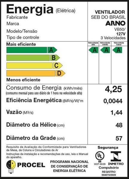 Imagem de Ventilador de mesa Arno 50cm VB50 Xtreme Force Breezer Preto com Azul 127v