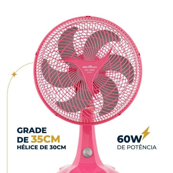 Ventilador de Mesa Britânia 30cm 6 Pás 60W BVT304 Rosa 220V Imagem de Ventilador de Mesa Britânia 30cm 6 Pás 60W BVT304 Rosa 220V