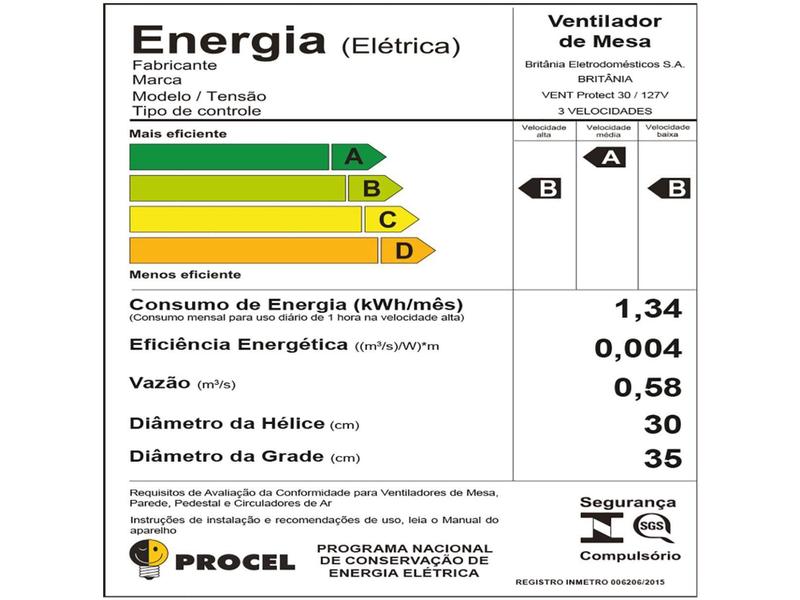 Imagem de Ventilador de Mesa Britânia Protect 30 SIX - 30cm 3 Velocidades