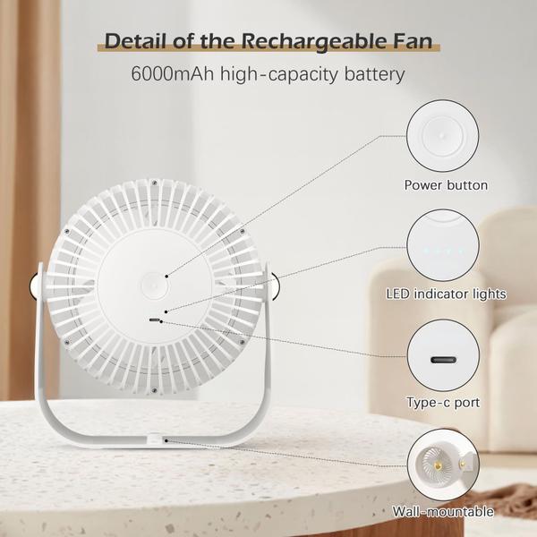 Imagem de Ventilador de mesa CIVPOWER com circulação de ar recarregável 6000mAh branco