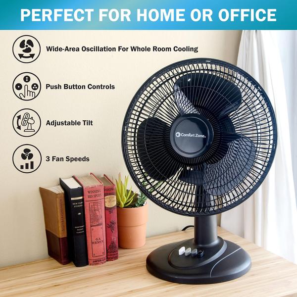 Imagem de Ventilador de mesa Comfort Zone CZ121BK 30cm de 3 velocidades oscilante