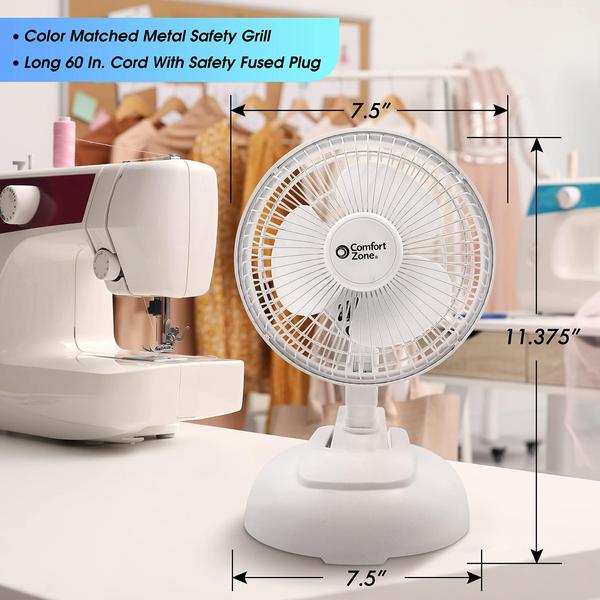 Imagem de Ventilador de mesa Comfort Zone CZ6XMWT 15cm 2 velocidades portátil branco