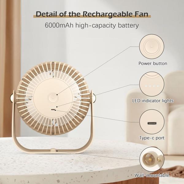 Imagem de Ventilador de mesa de circulação de ar CIVPOWER Recarregável 6000mAh Bege