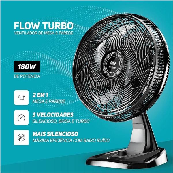 Imagem de Ventilador de Mesa e Parede 50cm FLOW TURBO 3Vel. 180W 127V - WAP