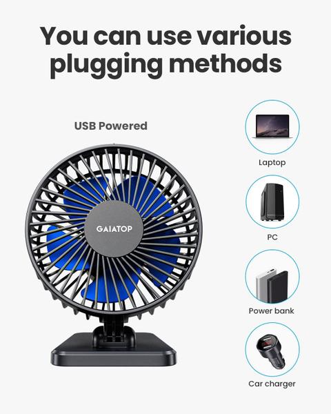 Ventilador de mesa Gaiatop USB pequeno e poderoso portátil de 3 velocidades azul Imagem de Ventilador de mesa Gaiatop USB pequeno e poderoso portátil de 3 velocidades azul