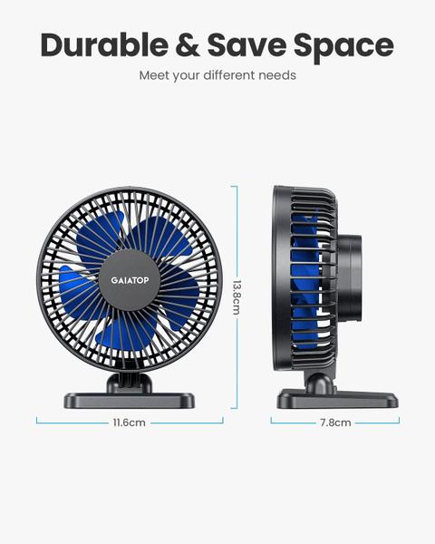 Ventilador de mesa Gaiatop USB pequeno e poderoso portátil de 3 velocidades azul Imagem de Ventilador de mesa Gaiatop USB pequeno e poderoso portátil de 3 velocidades azul