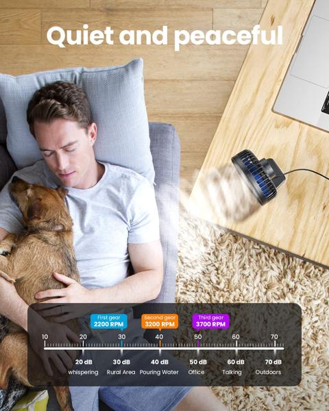 Ventilador de mesa Gaiatop USB pequeno e poderoso portátil de 3 velocidades azul Imagem de Ventilador de mesa Gaiatop USB pequeno e poderoso portátil de 3 velocidades azul