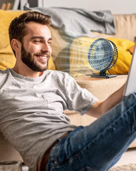 Ventilador de mesa Gaiatop USB pequeno e poderoso portátil de 3 velocidades azul Imagem de Ventilador de mesa Gaiatop USB pequeno e poderoso portátil de 3 velocidades azul