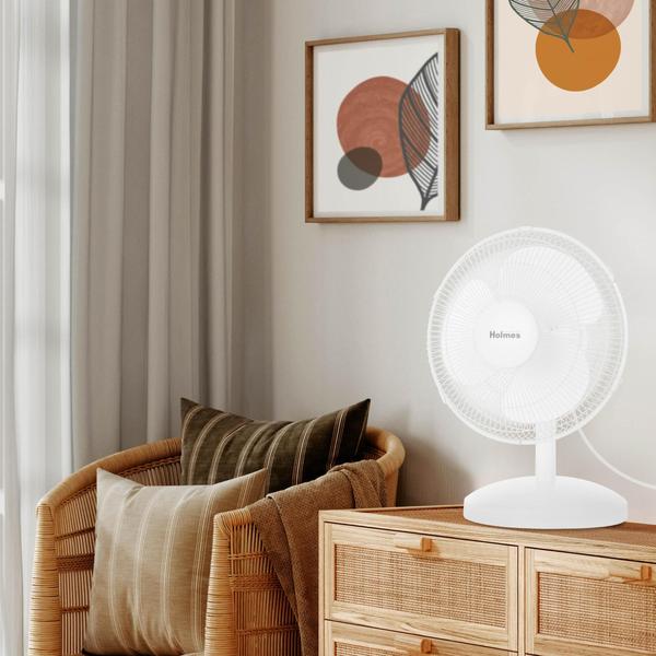 Imagem de Ventilador de mesa HOLMES 12, oscilação de 75, 3 velocidades, branco