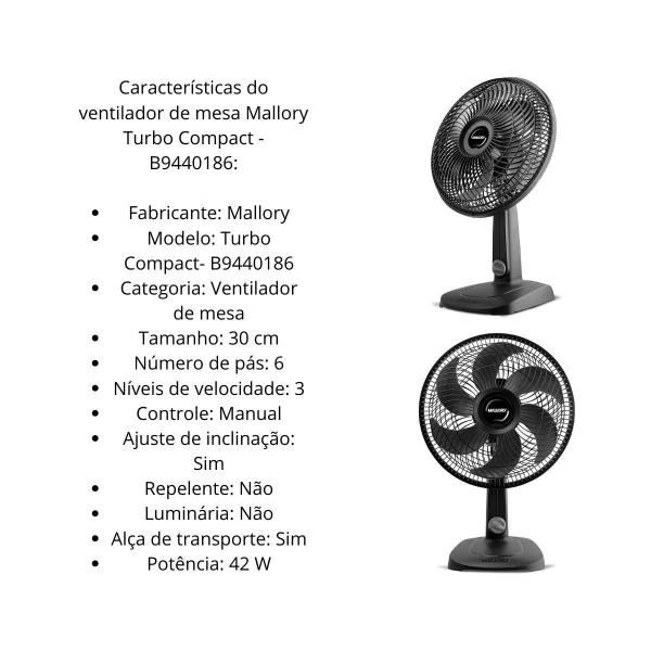 Imagem de Ventilador De Mesa Mallory Turbo Comp 30Cm 6 Pás Kit 2 Peças