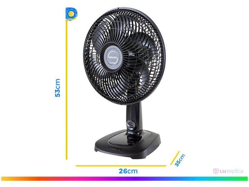 Imagem de Ventilador de Mesa Mallory Turbo Compact 30cm - 6 Pás 3 Velocidades Preto e Cinza