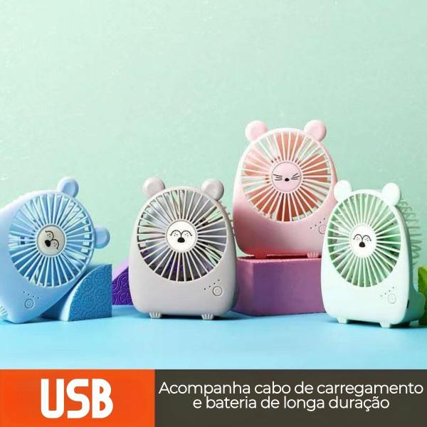 Imagem de Ventilador de Mesa Mini Decorado Ursinho Coelhinho Fofo Kawaii