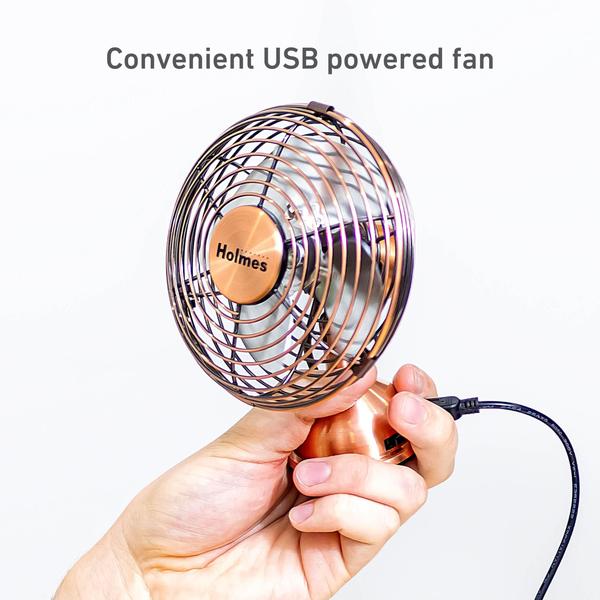 Ventilador de Mesa Mini USB 4 Polegadas em Cobre Escovado com Estilo Retrô - HOLMES Imagem de Ventilador de Mesa Mini USB 4 Polegadas em Cobre Escovado com Estilo Retrô