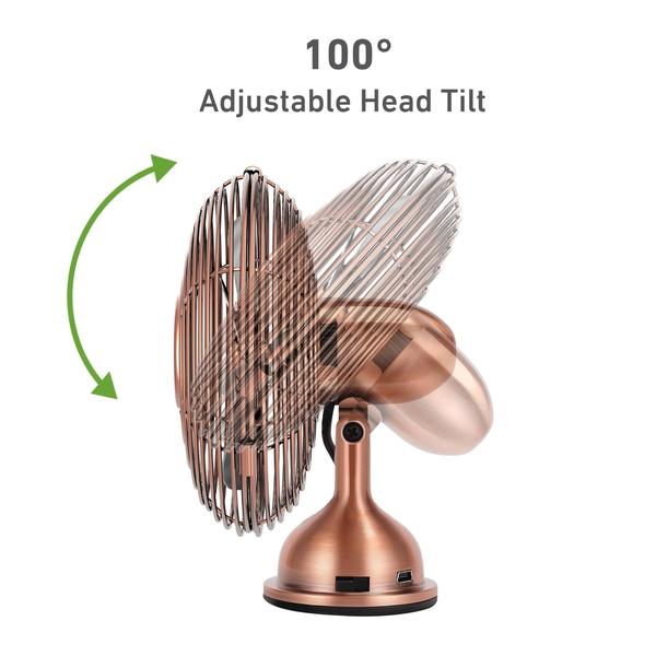 Ventilador de Mesa Mini USB 4 Polegadas em Cobre Escovado com Estilo Retrô - HOLMES Imagem de Ventilador de Mesa Mini USB 4 Polegadas em Cobre Escovado com Estilo Retrô
