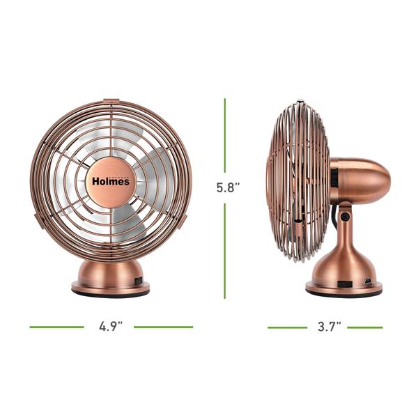 Ventilador de Mesa Mini USB 4 Polegadas em Cobre Escovado com Estilo Retrô - HOLMES Imagem de Ventilador de Mesa Mini USB 4 Polegadas em Cobre Escovado com Estilo Retrô