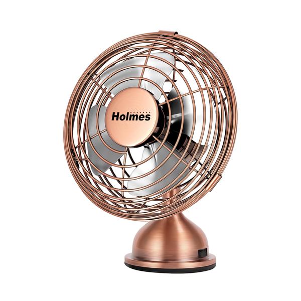 Ventilador de Mesa Mini USB 4 Polegadas em Cobre Escovado com Estilo Retrô - HOLMES Imagem de Ventilador de Mesa Mini USB 4 Polegadas em Cobre Escovado com Estilo Retrô