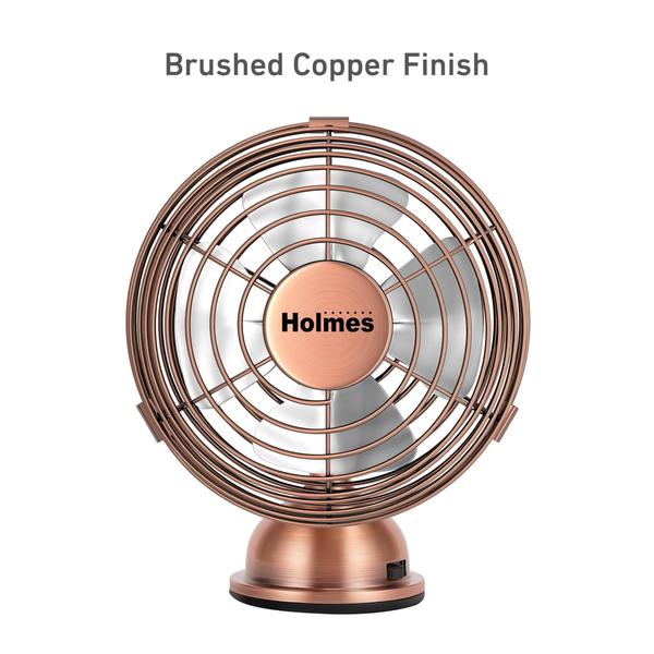 Ventilador de Mesa Mini USB 4 Polegadas em Cobre Escovado com Estilo Retrô - HOLMES Imagem de Ventilador de Mesa Mini USB 4 Polegadas em Cobre Escovado com Estilo Retrô