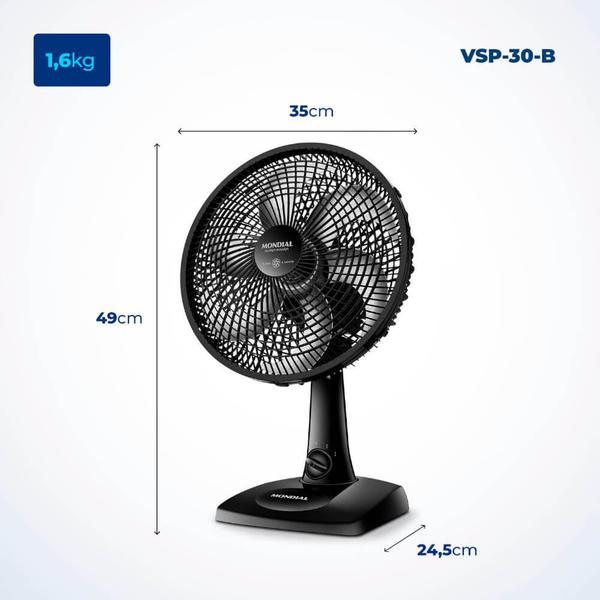 Imagem de  Ventilador de Mesa Mondial 30cm Super Power 6 pás Turbo VSP30 Preto