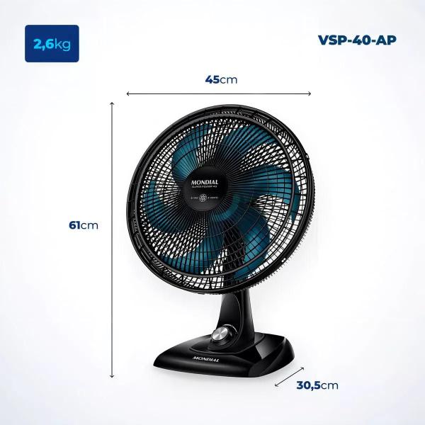 Imagem de Ventilador De Mesa Mondial 6 Pás 140w Vsp-40-ap Preto - 127v Pás Azul Diâmetro 40 Cm