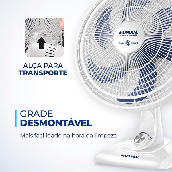 Imagem de Ventilador de Mesa Mondial 6 Pás Super Power VSP-40-W - 40cm 127V