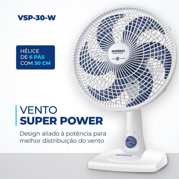 Imagem de Ventilador de Mesa Mondial Super Power 6 Pás 30cm 127v Branco Azul VSP-30-W