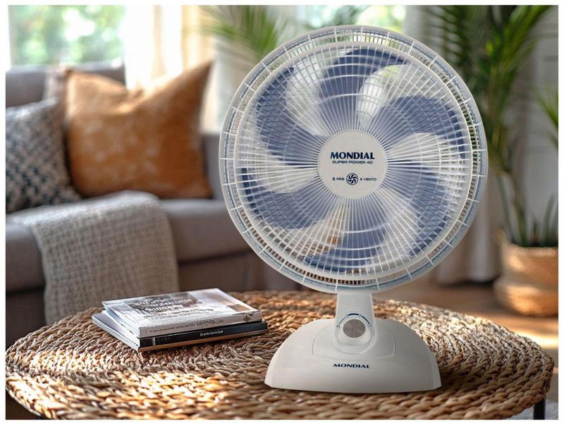 Imagem de Ventilador de Mesa Mondial Super Power VSP-40-W 40cm 6 Pás 3 Velocidades Branco e Azul